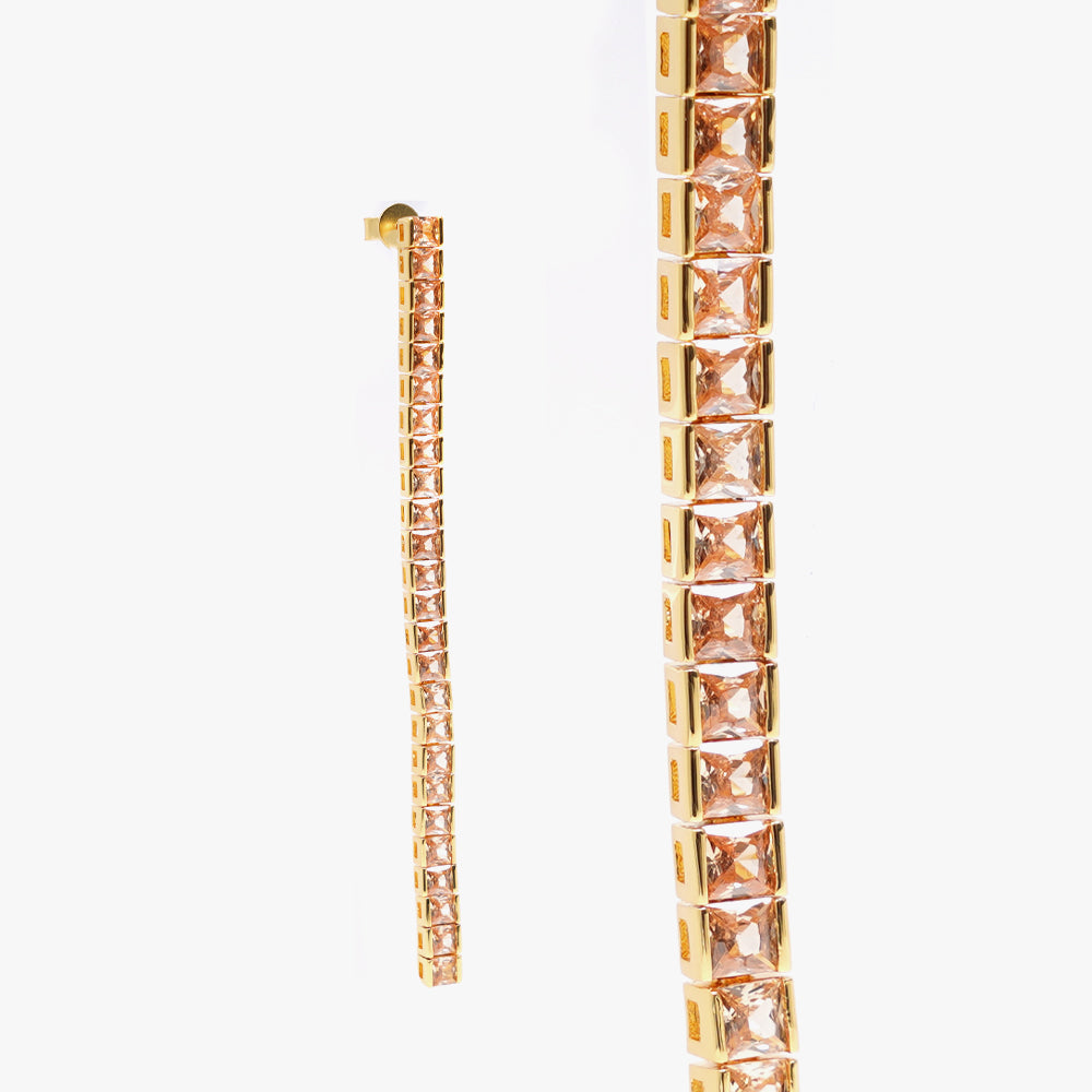 Square tennis earring beige gold