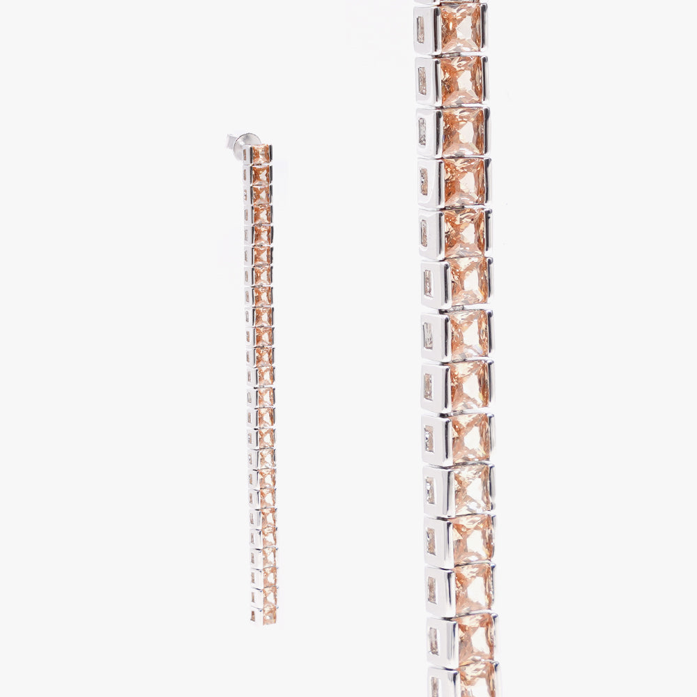 Square tennis earring beige silver