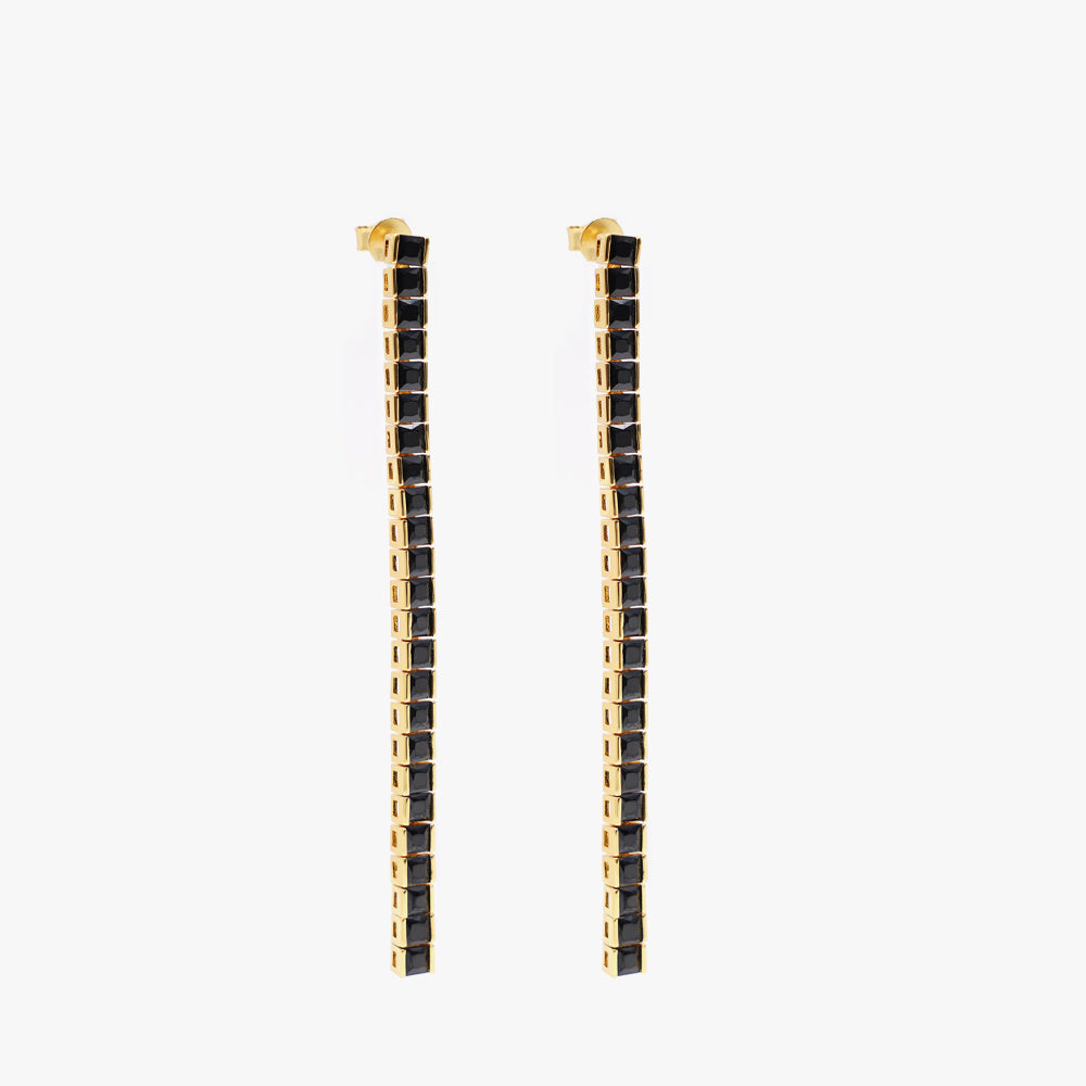 Square tennis earring black gold
