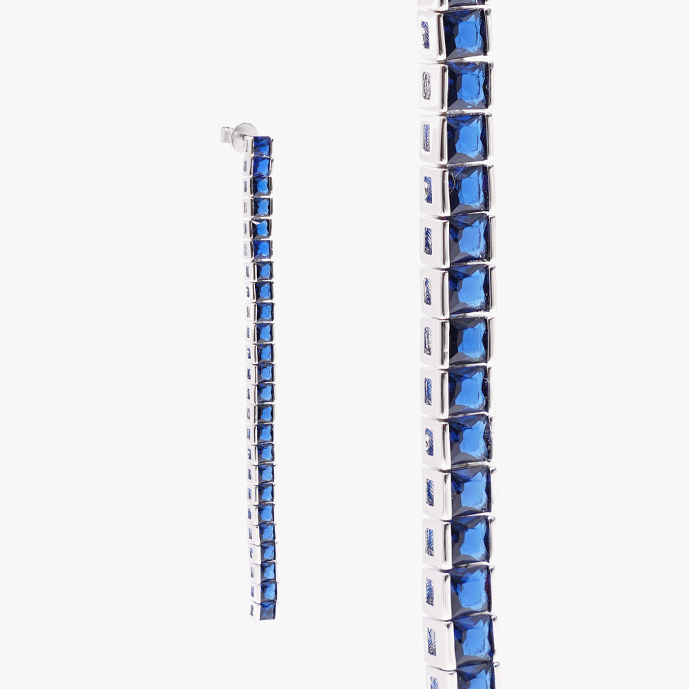 Square tennis earring blue silver
