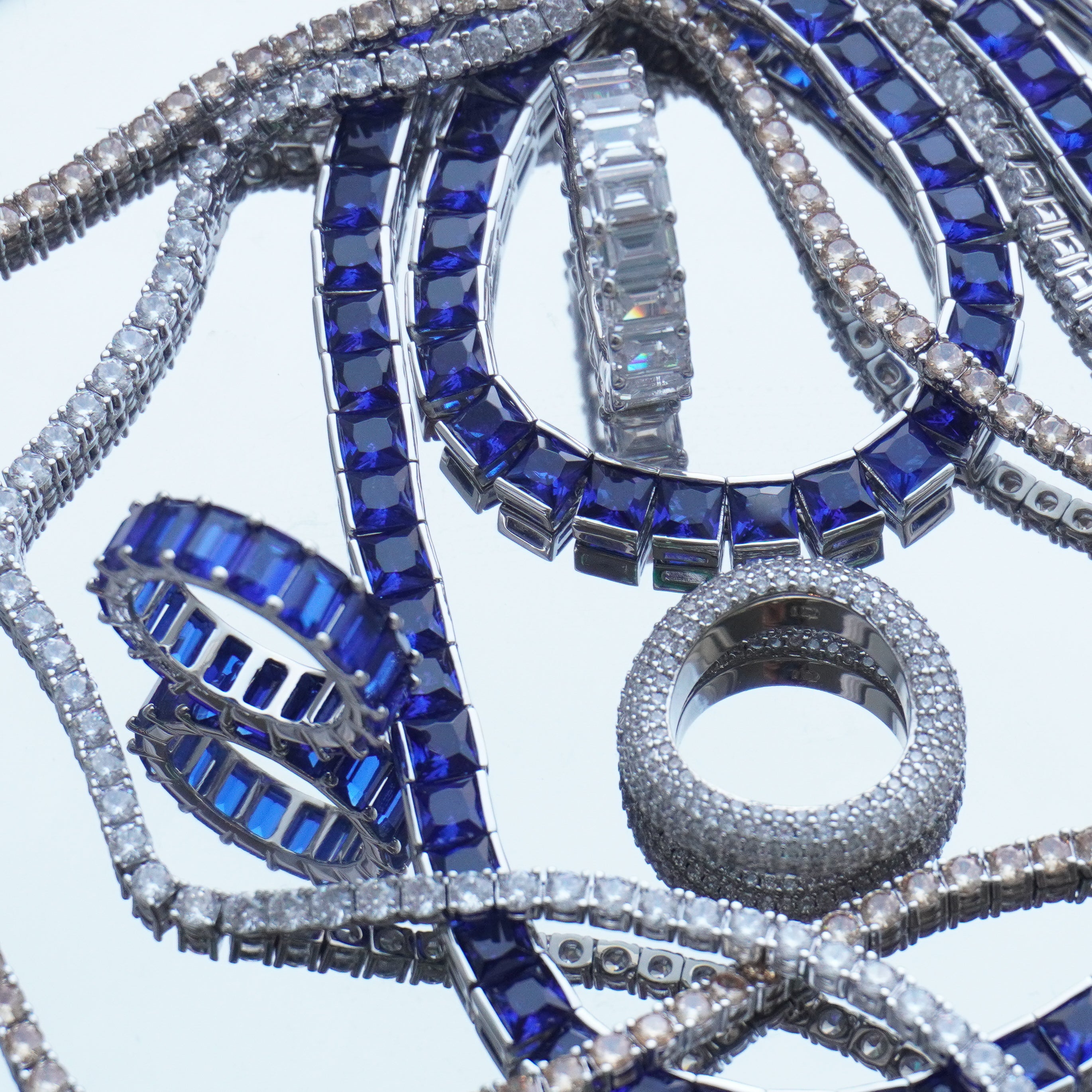 Thick square tennis necklace blue silver