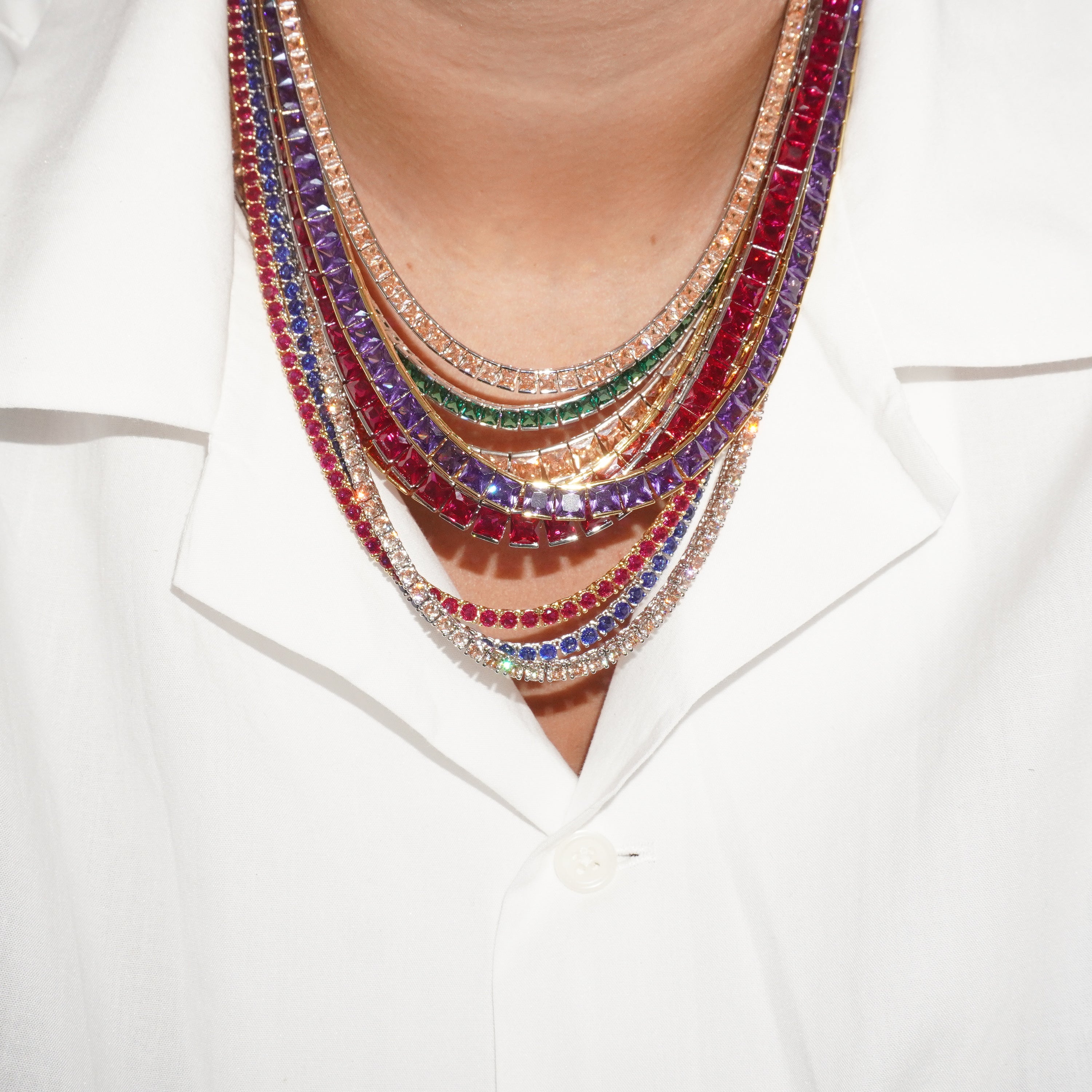 Tennis necklace pink gold