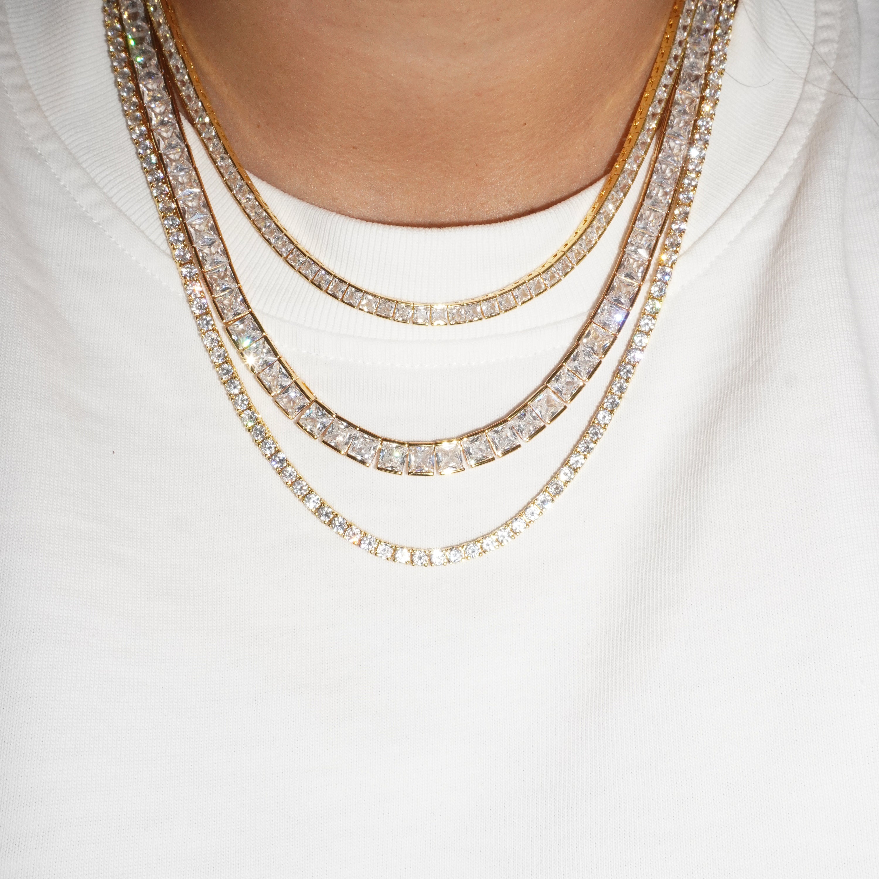 Thick square tennis necklace white gold