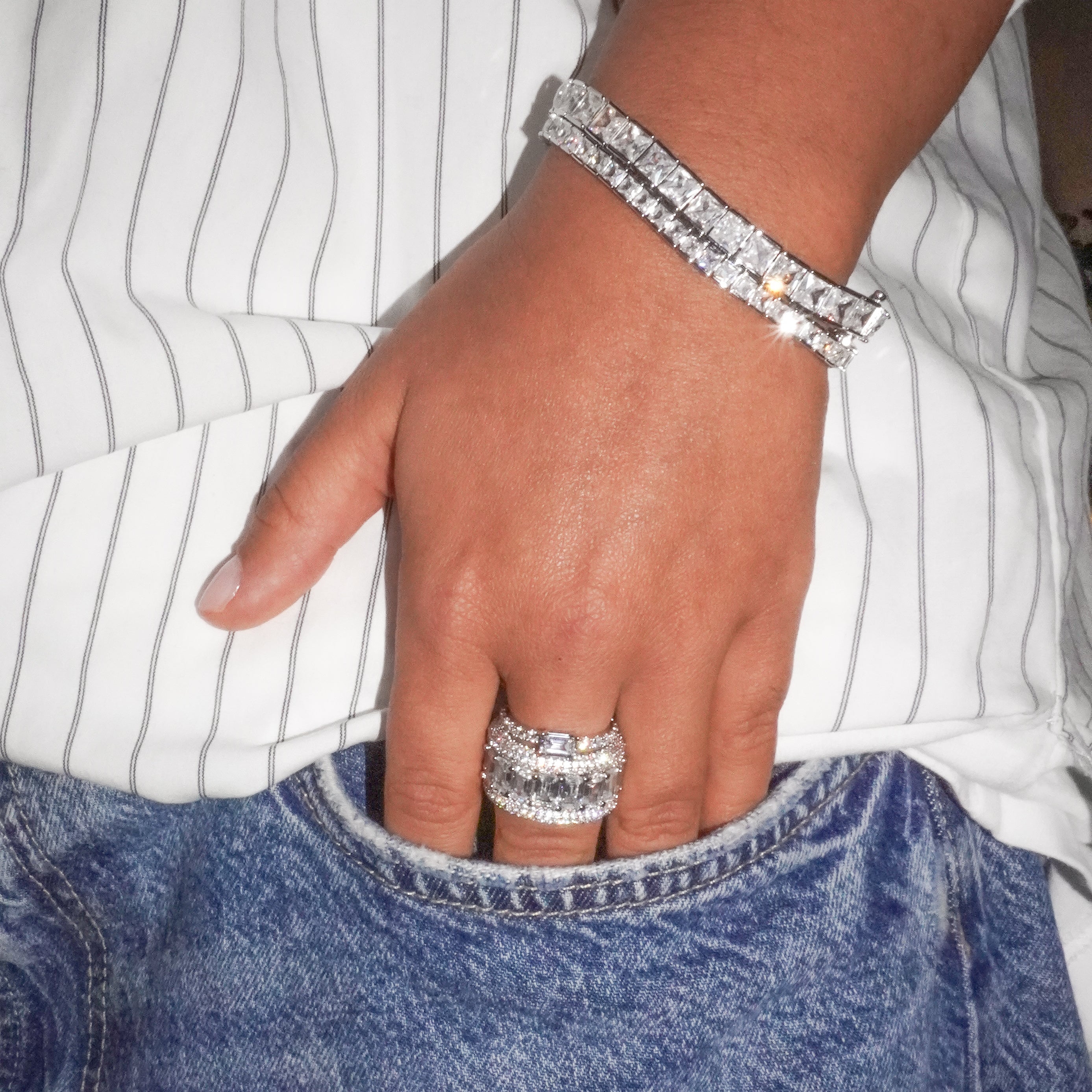 Colorful ring white silver
