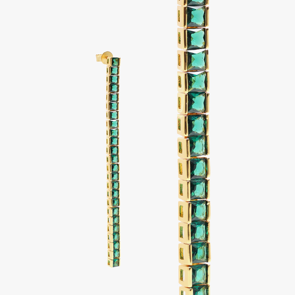 Square tennis earring green gold