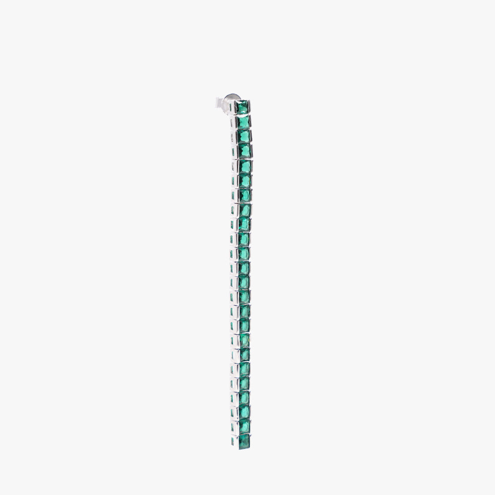Square tennis earring green silver