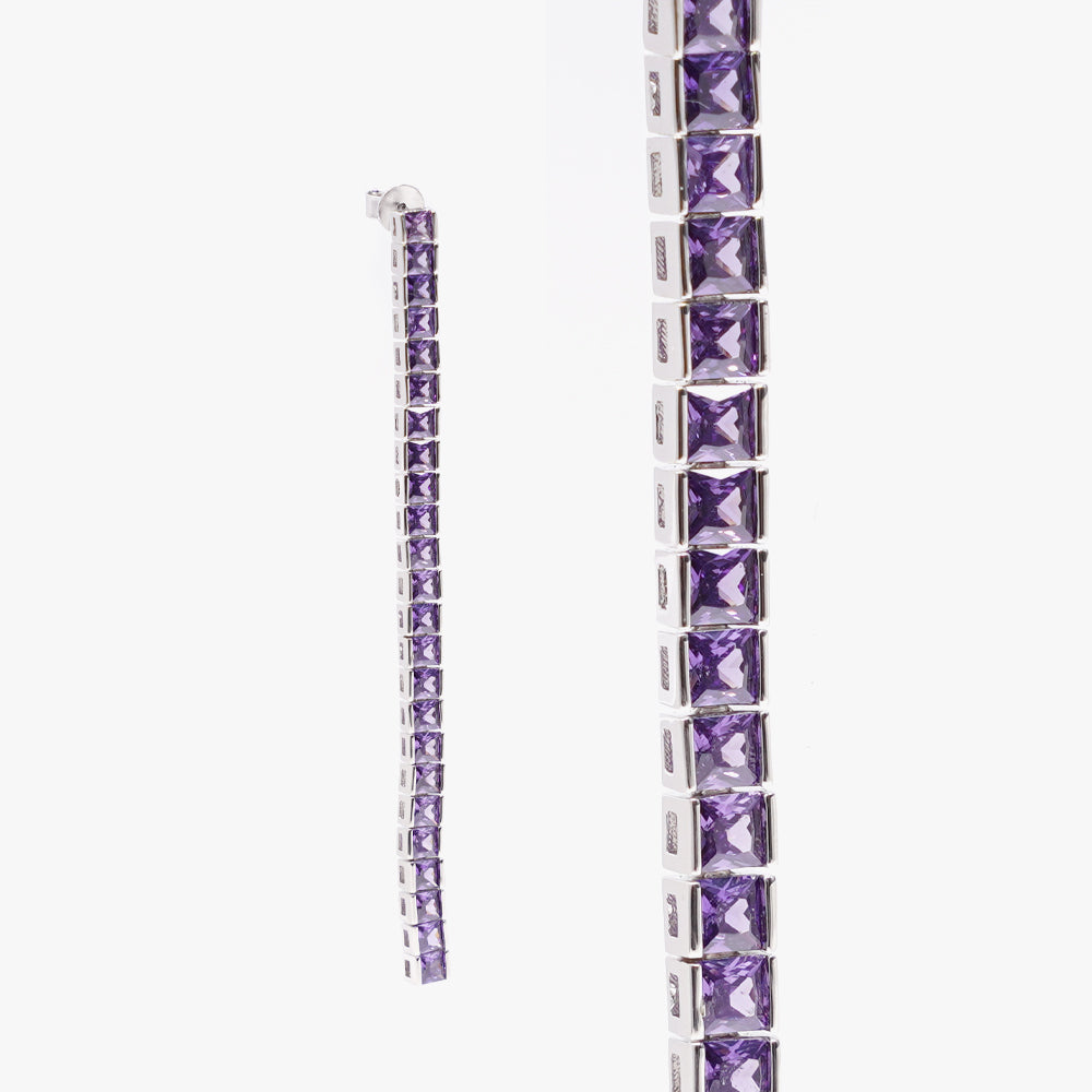 Square tennis earring lilac silver