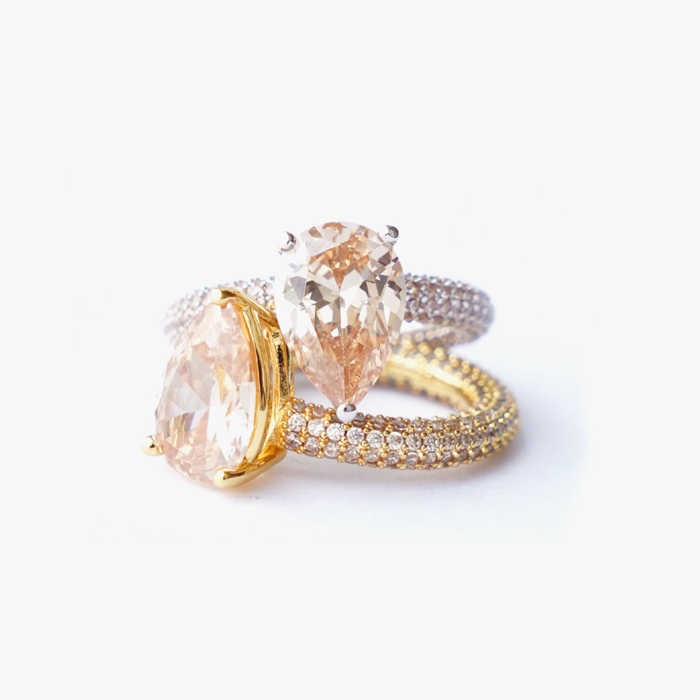 Mega drop ring beige silver