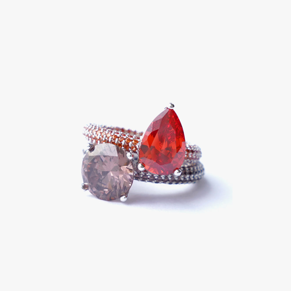 Mega drop ring orange silver