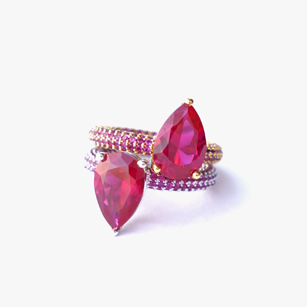 Mega drop ring pink silver
