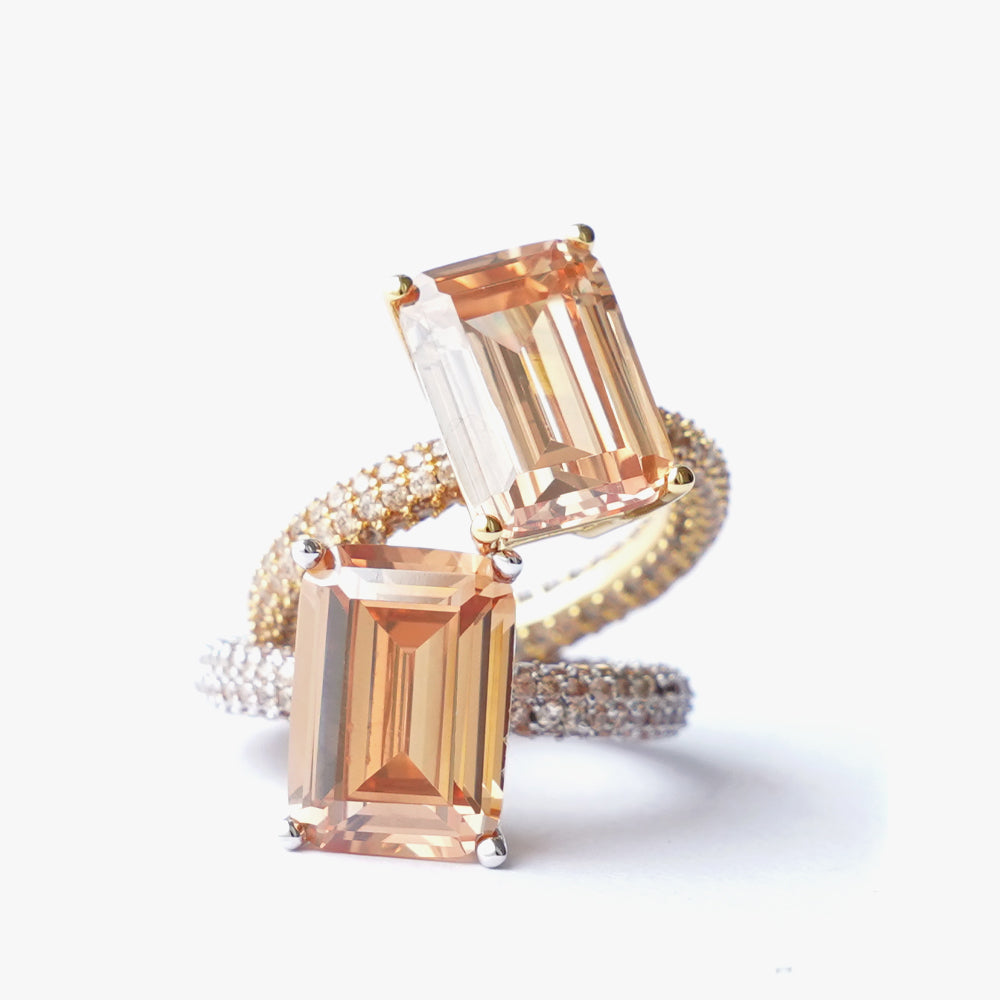 Mega rectangle ring beige silver