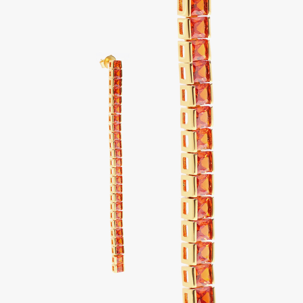 Square tennis earring orange gold