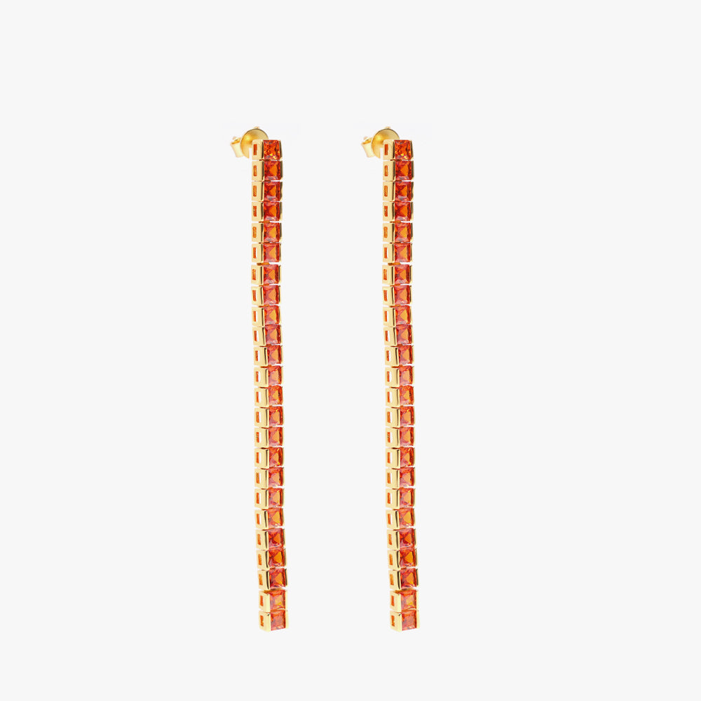 Square tennis earring orange gold