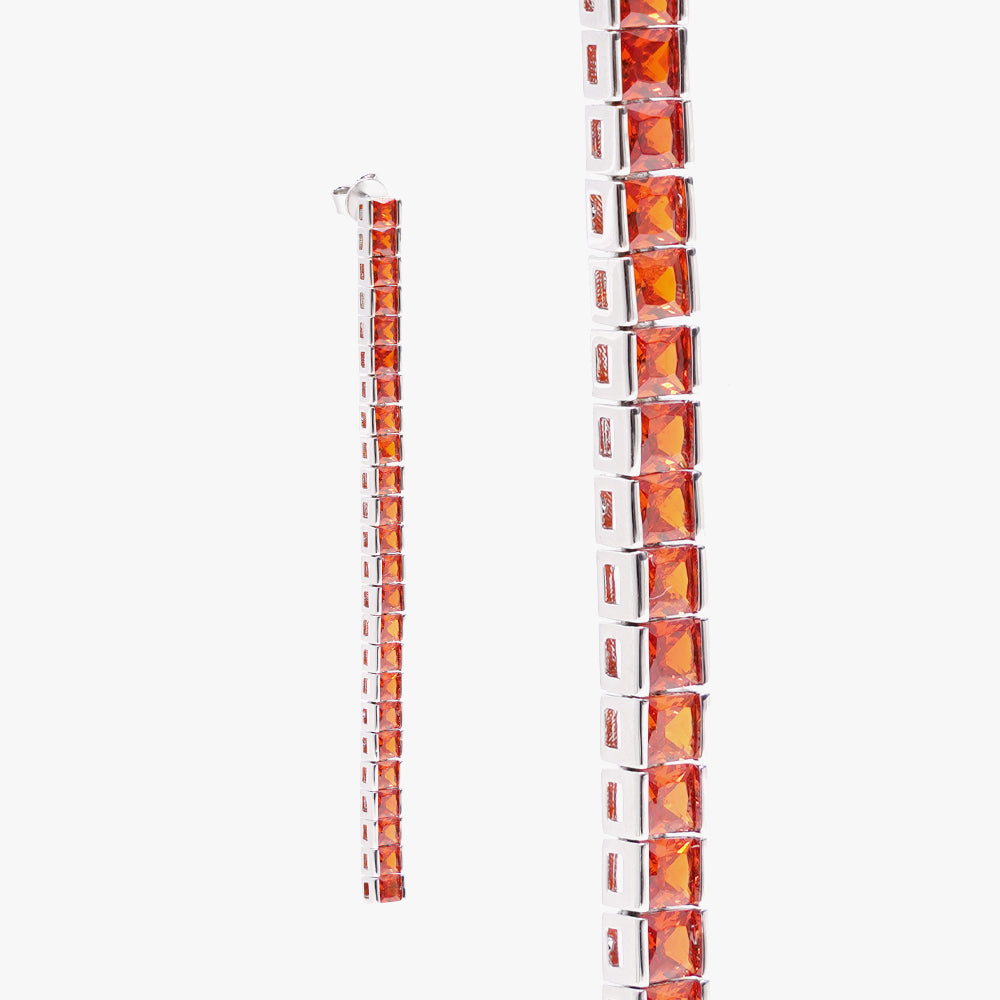 Square tennis earring orange silver