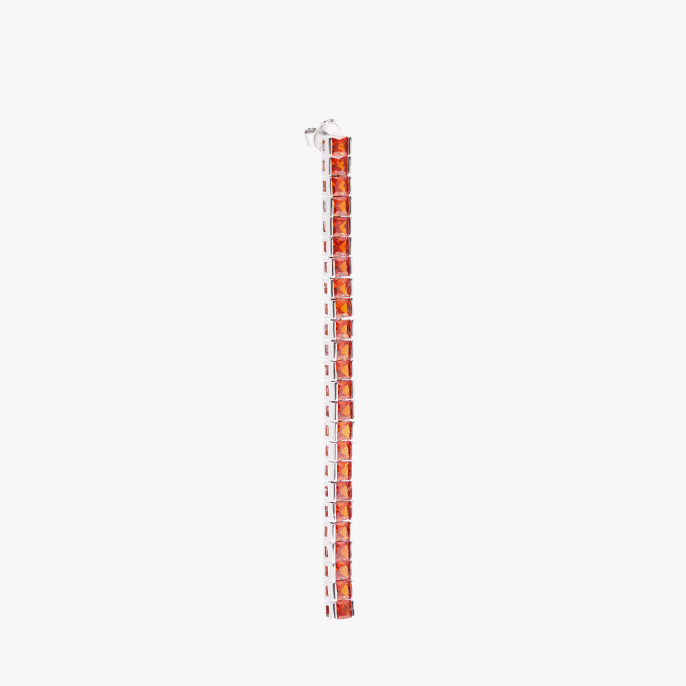 Square tennis earring orange silver