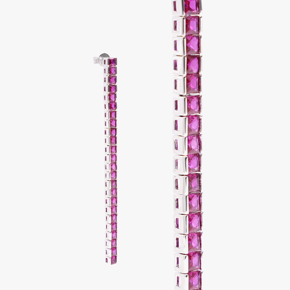 Square tennis earring pink silver
