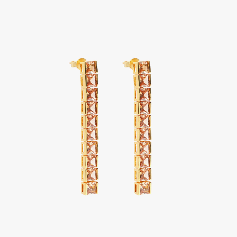 Thick square tennis earring beige gold
