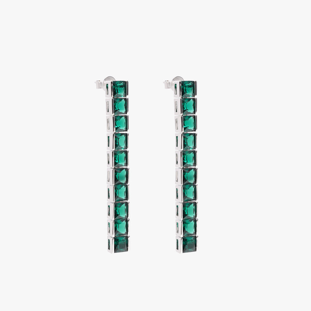 Thick square tennis earring green silver
