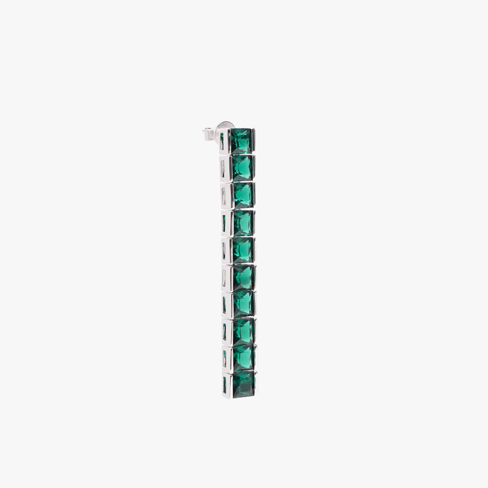 Thick square tennis earring green silver