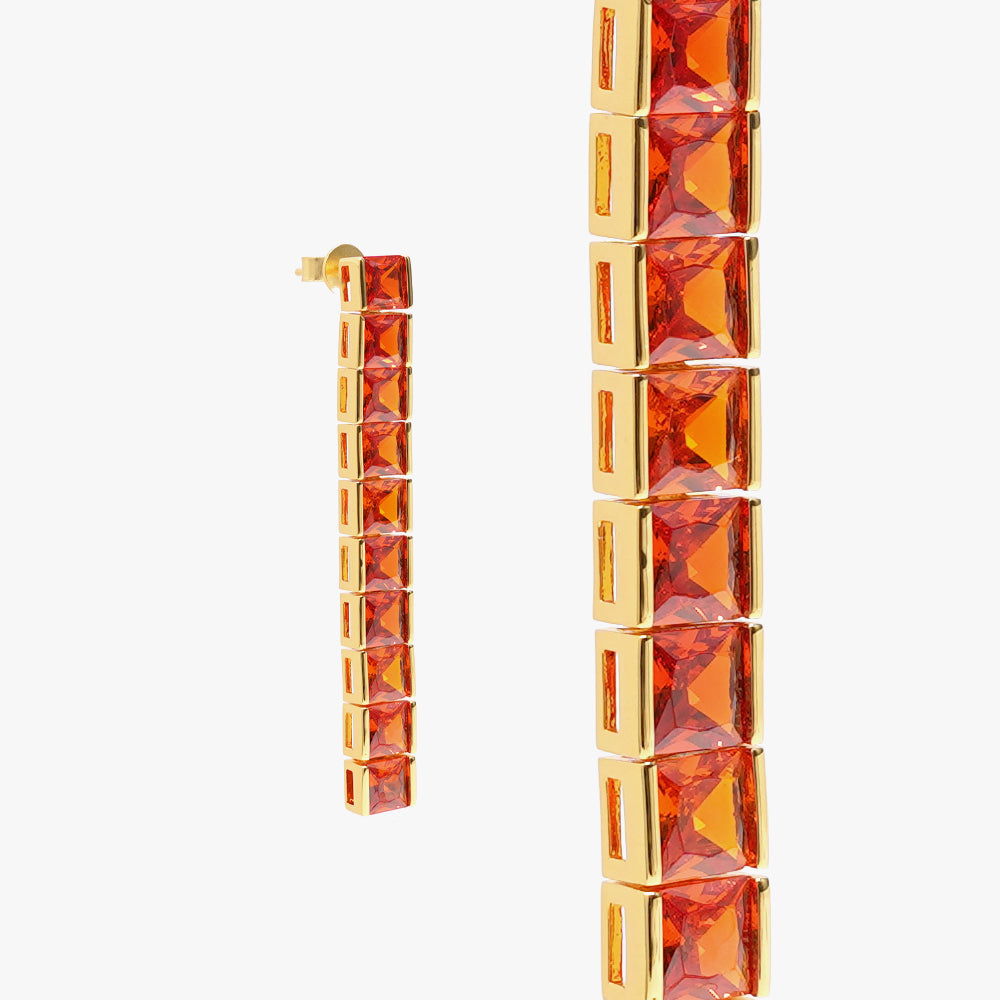 Thick square tennis earring orange gold