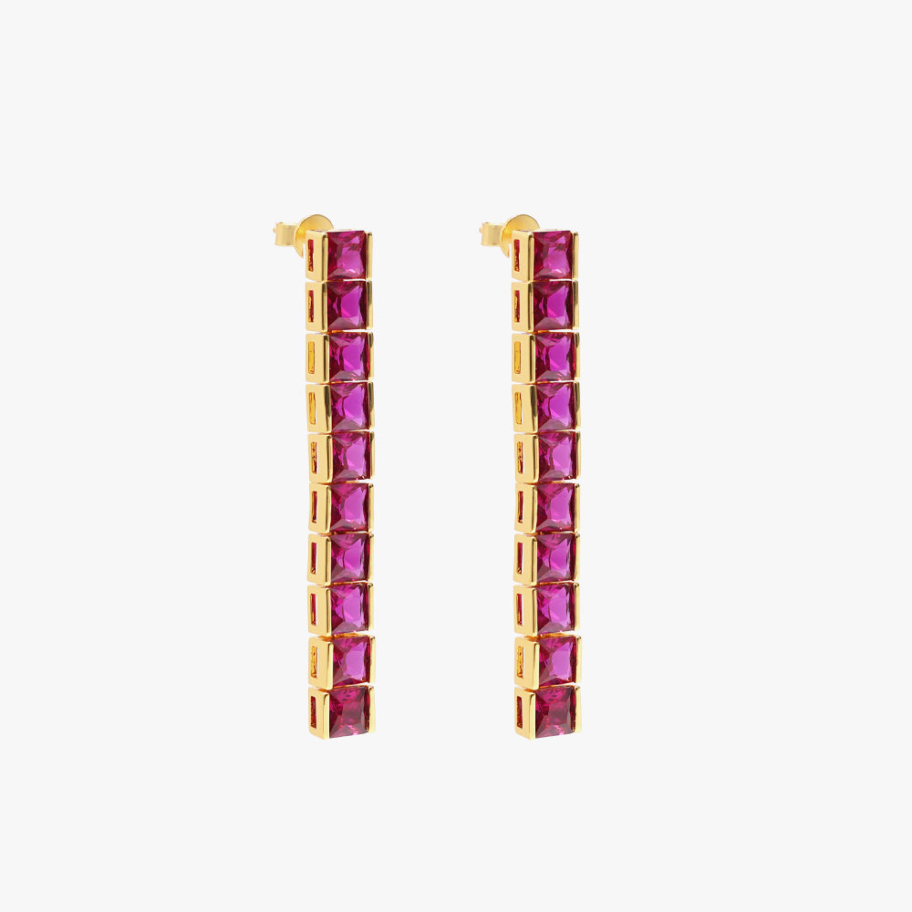 Thick square tennis earring pink gold