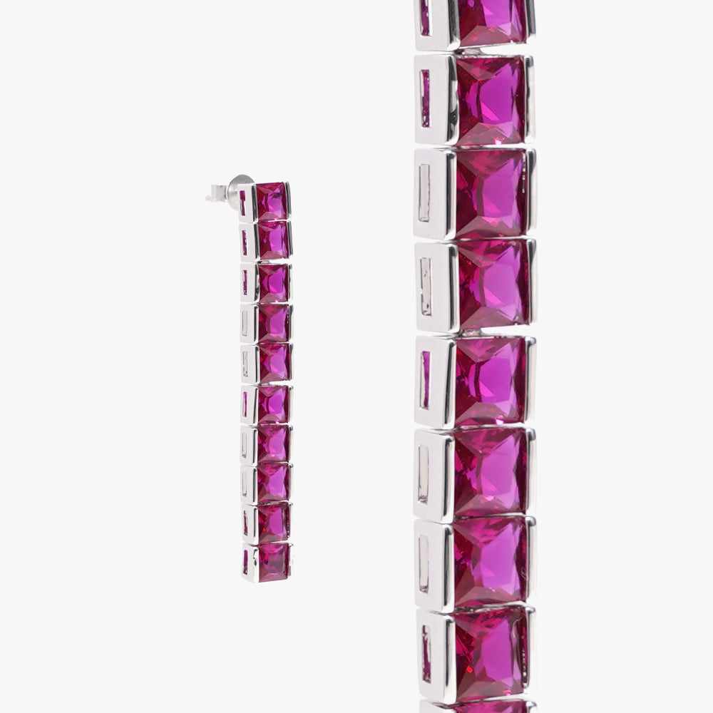 Thick square tennis earring pink silver