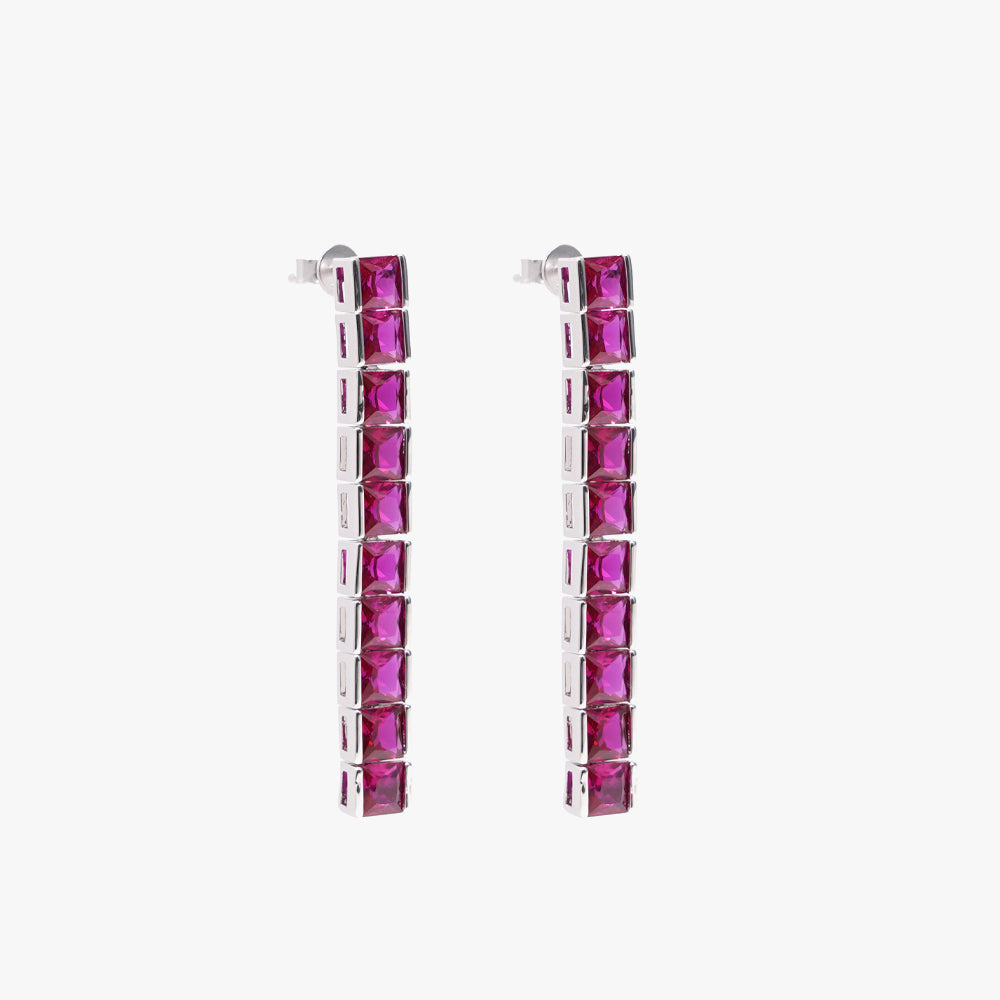 Thick square tennis earring pink silver