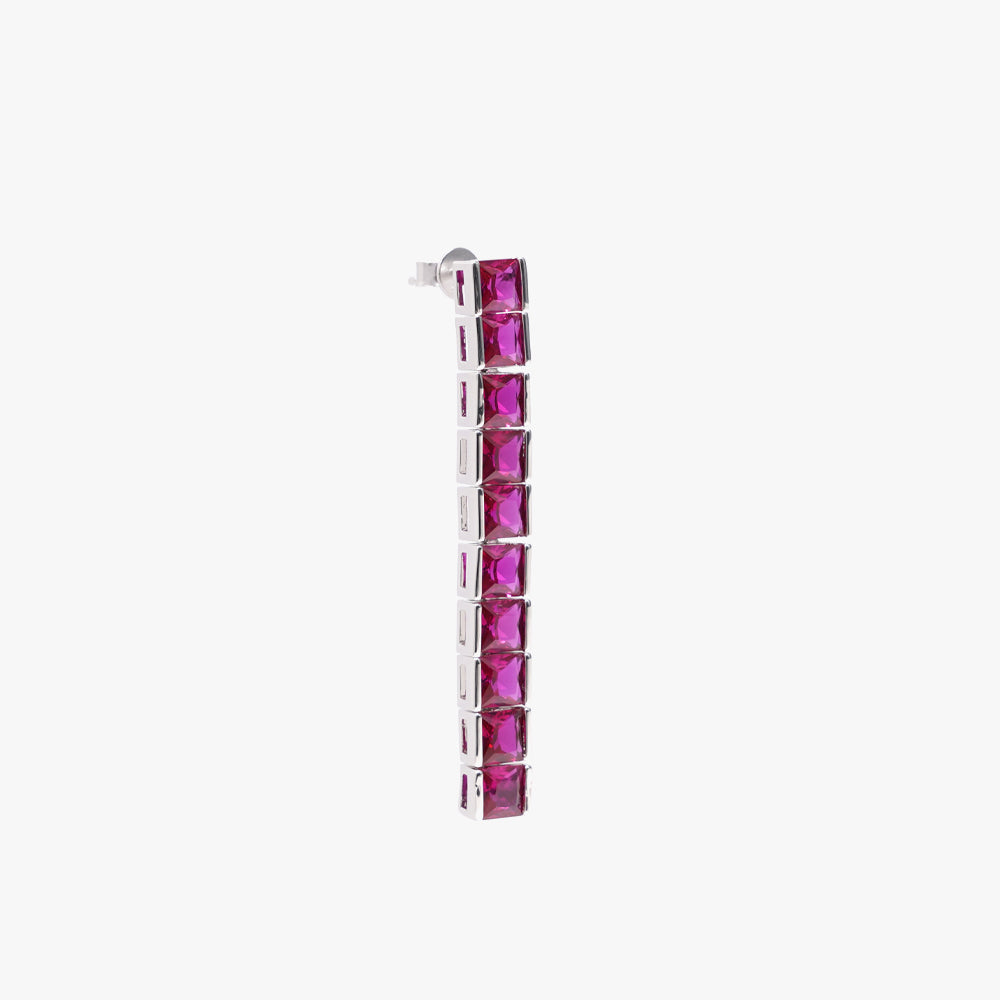 Thick square tennis earring pink silver