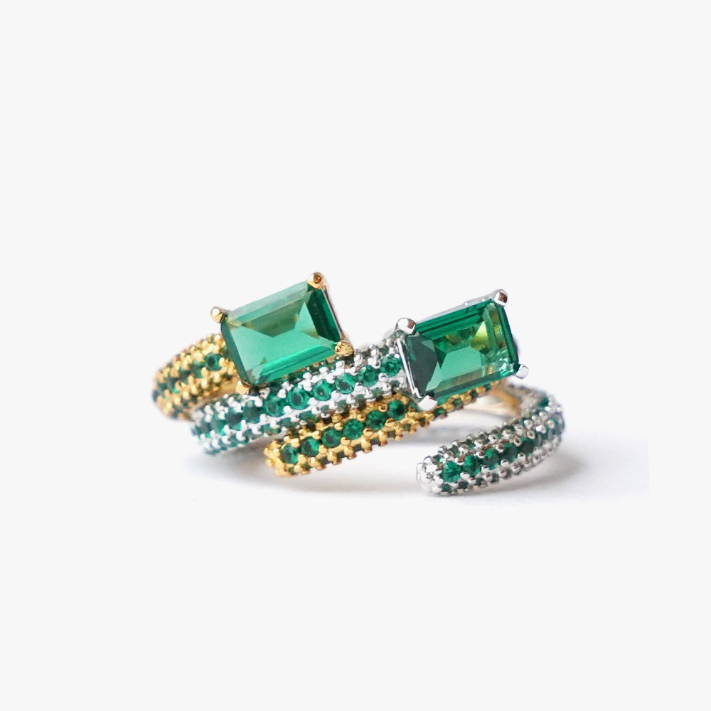 Twist ring green silver