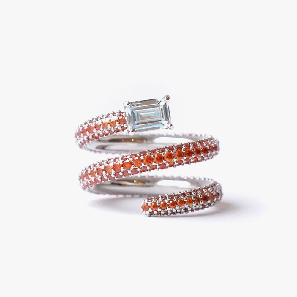 Ultra twist ring orange turquoise silver
