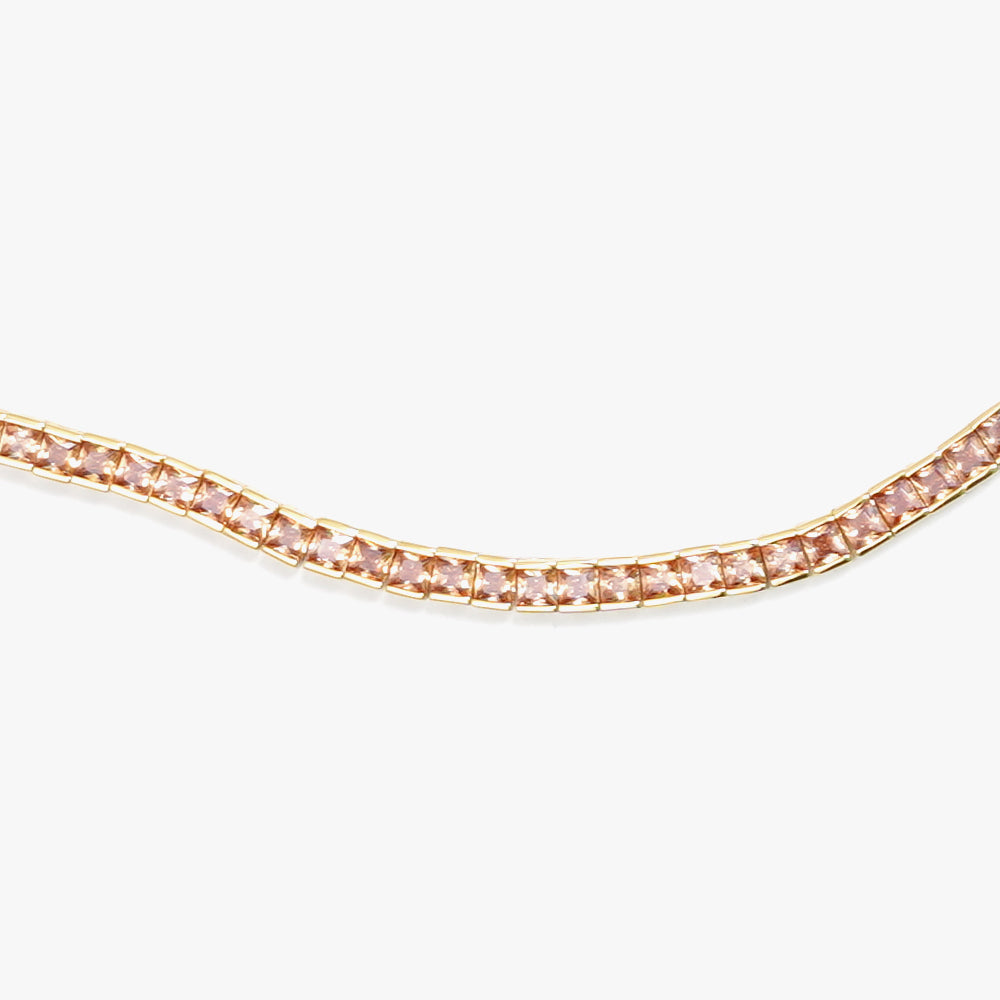 Square tennis necklace beige gold