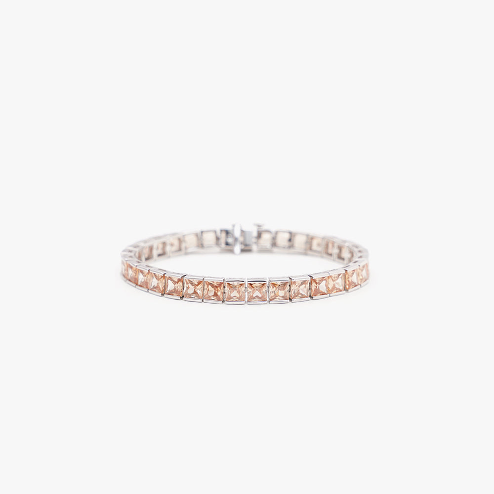 Thick square tennis bracelet beige silver