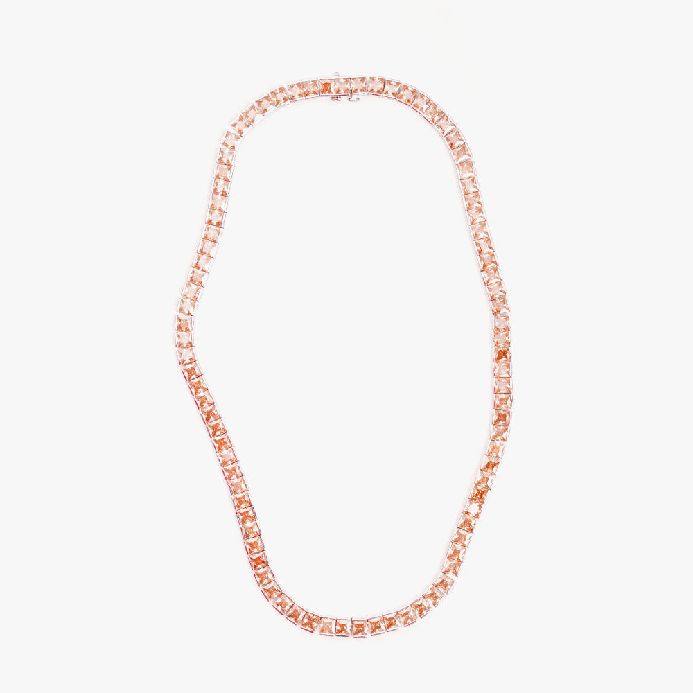 Thick square tennis necklace beige silver