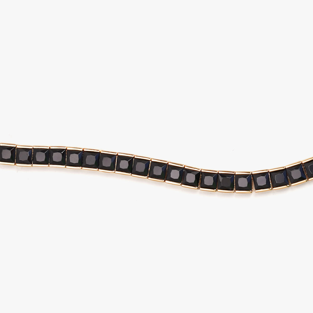 Thick square tennis necklace black gold