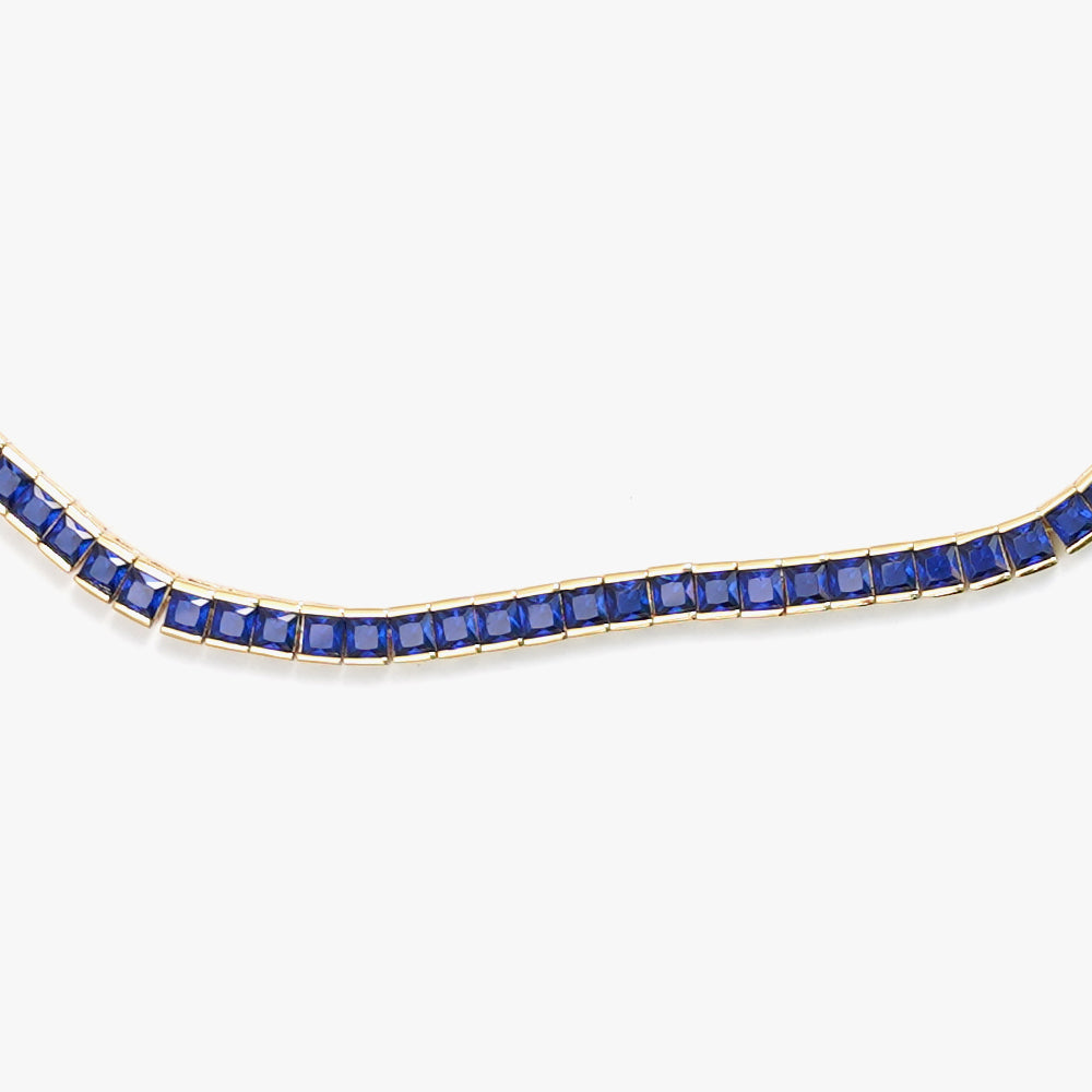 Square tennis necklace blue gold