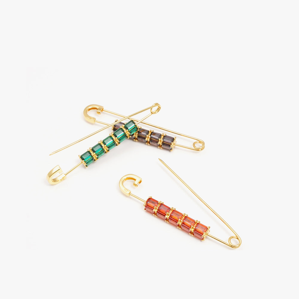 Colorful brooch pin orange gold