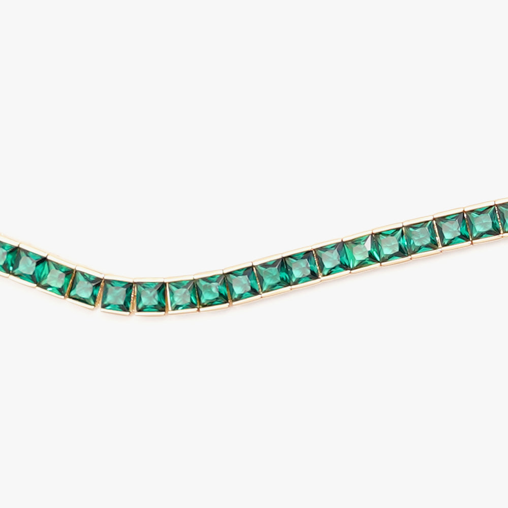 Thick square tennis necklace green gold