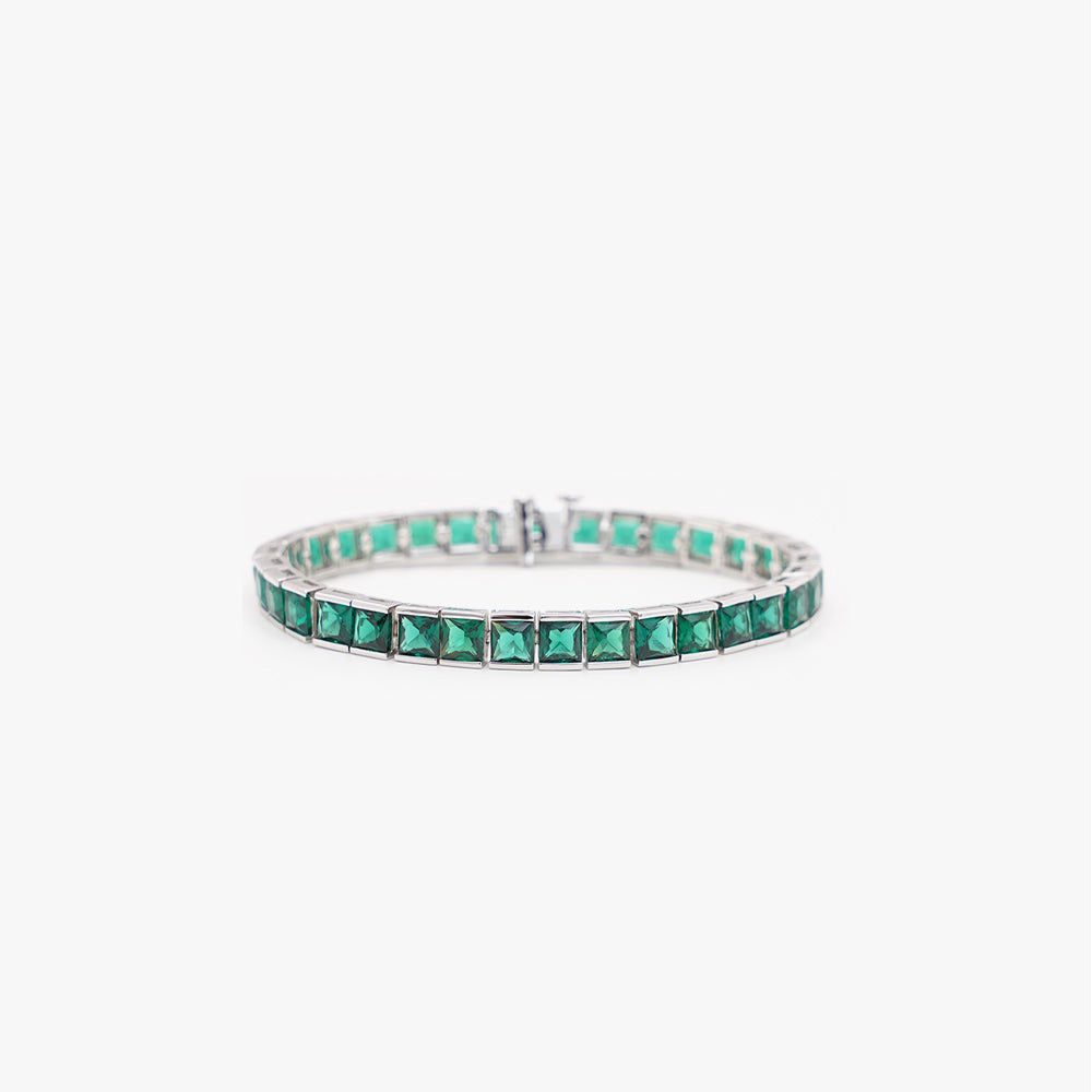 Thick square tennis bracelet green silver
