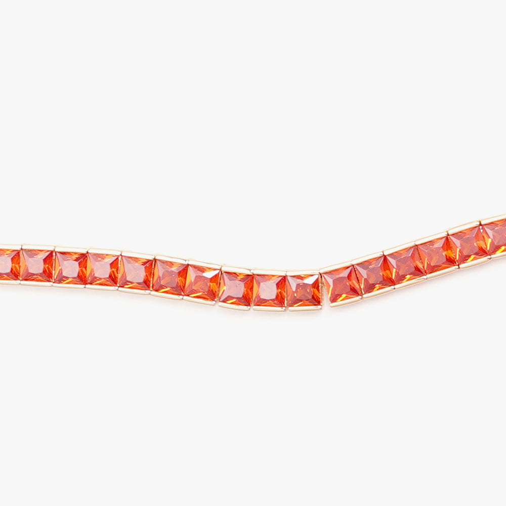 Thick square tennis necklace orange gold