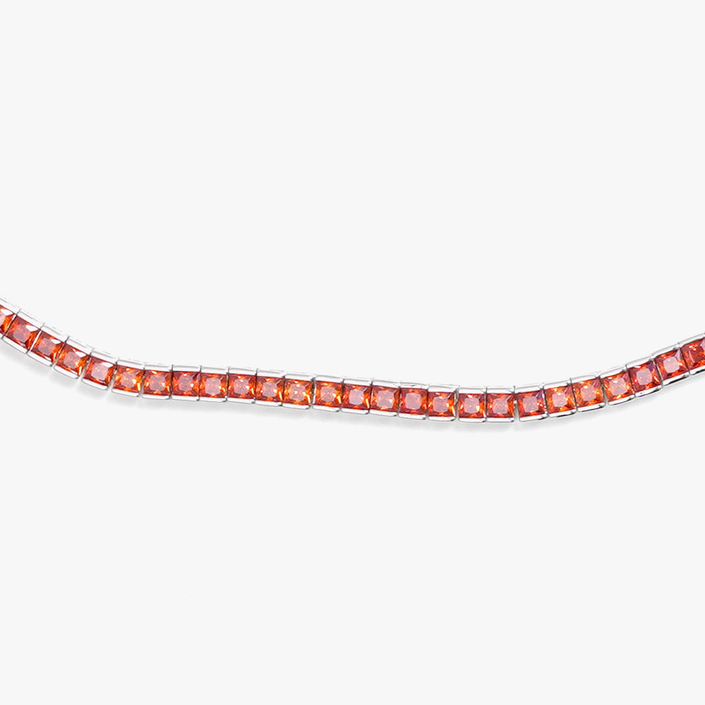 Square tennis necklace orange silver
