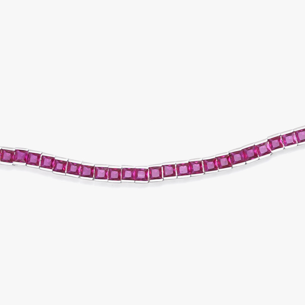 Square tennis necklace pink silver