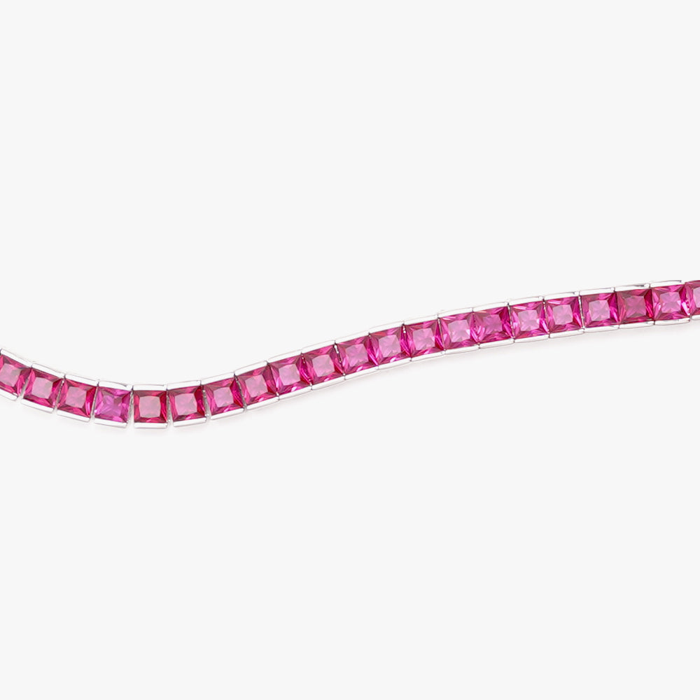 Thick square tennis necklace pink silver