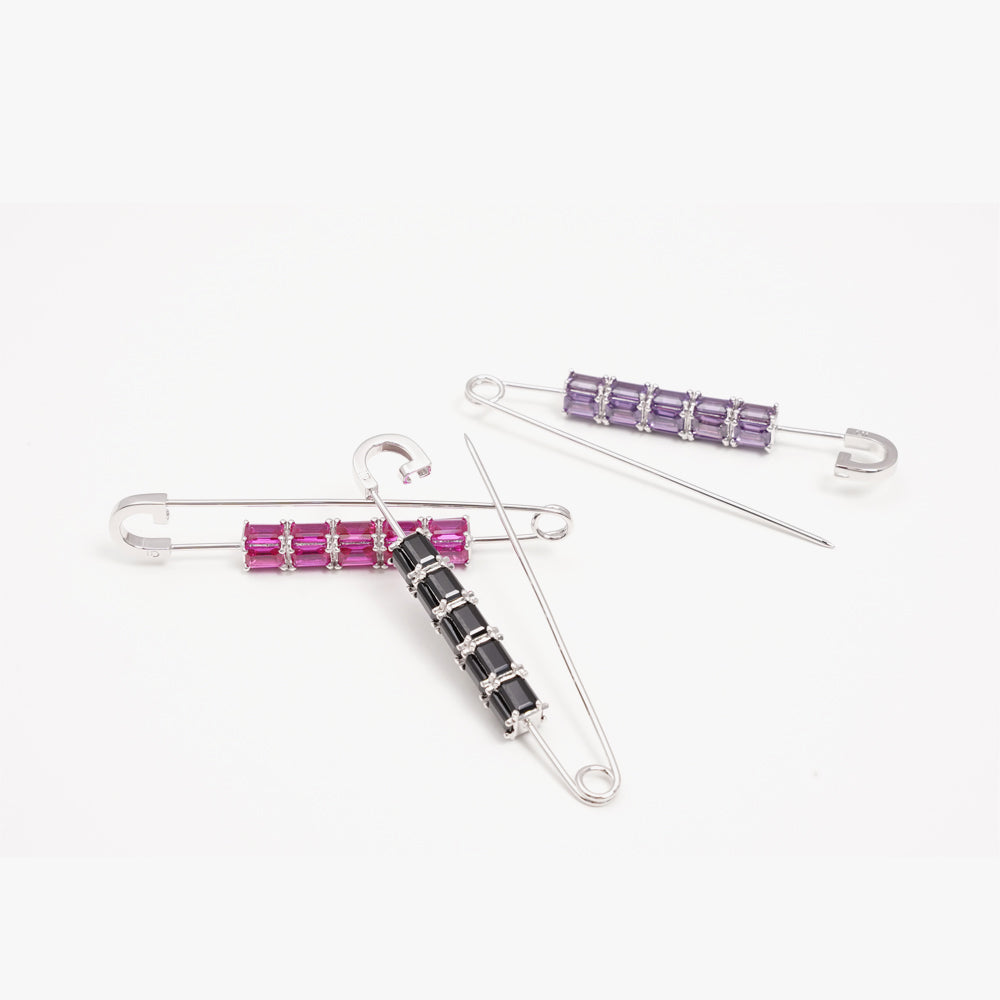 Colorful brooch pin pink silver