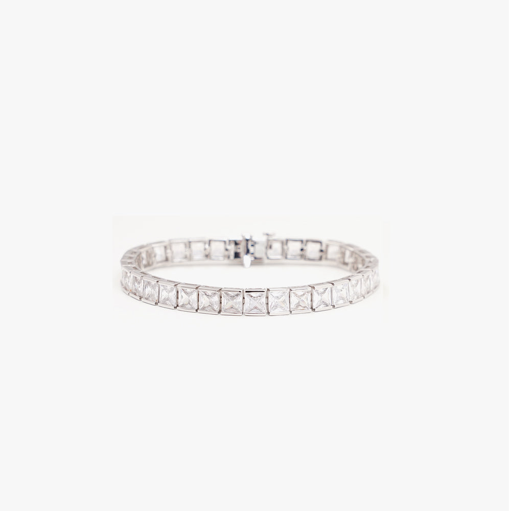 Thick square tennis bracelet white silver