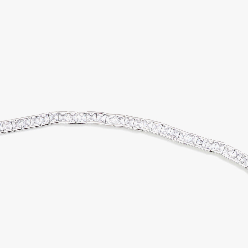 Square tennis necklace white silver