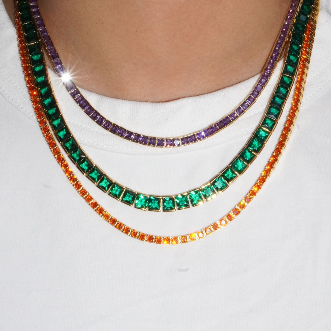 Square tennis necklace lilac gold