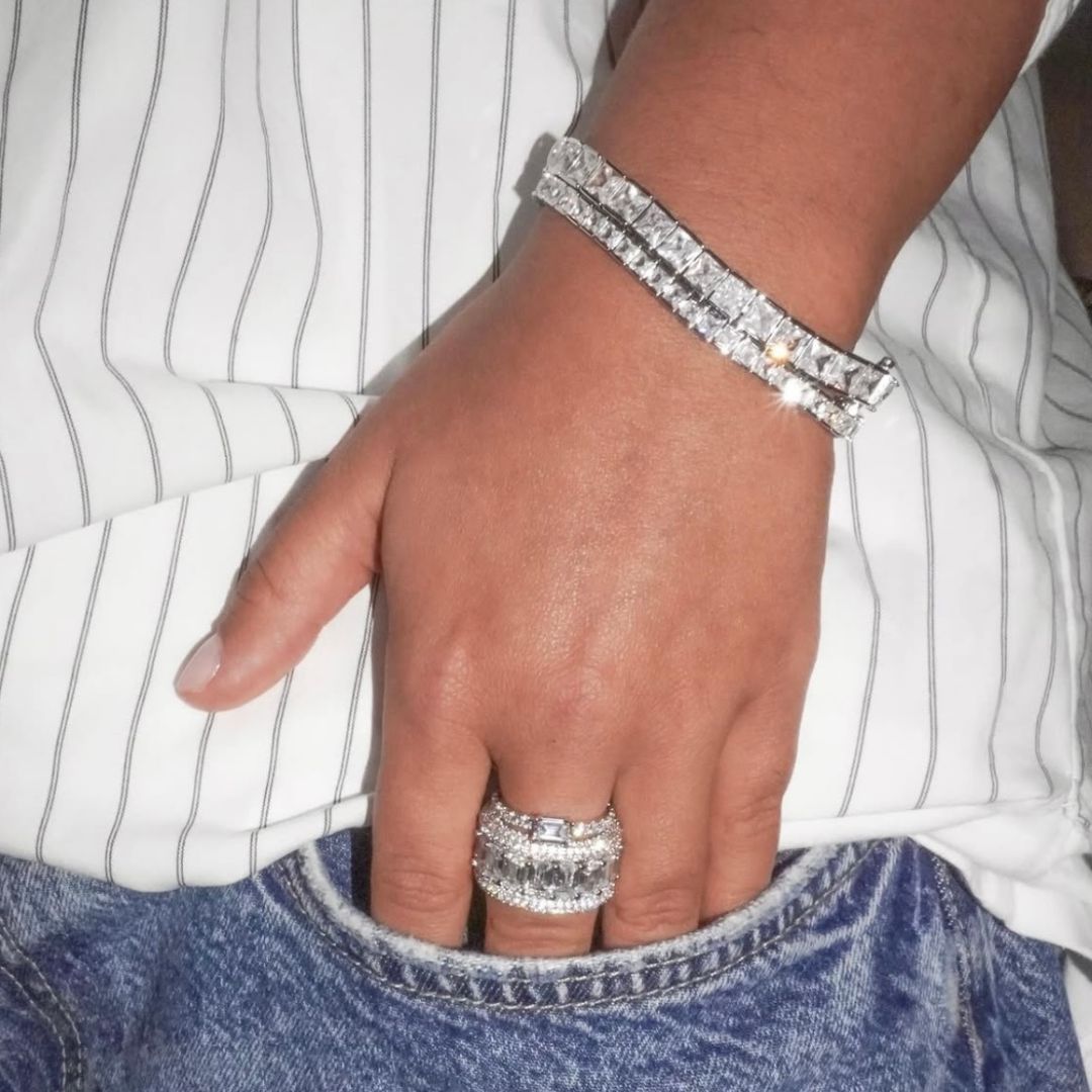 Square tennis bracelet white silver