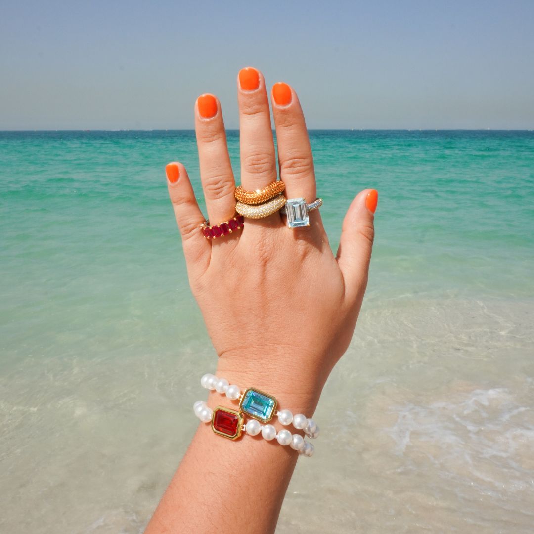 Mega rectangle ring turquoise gold