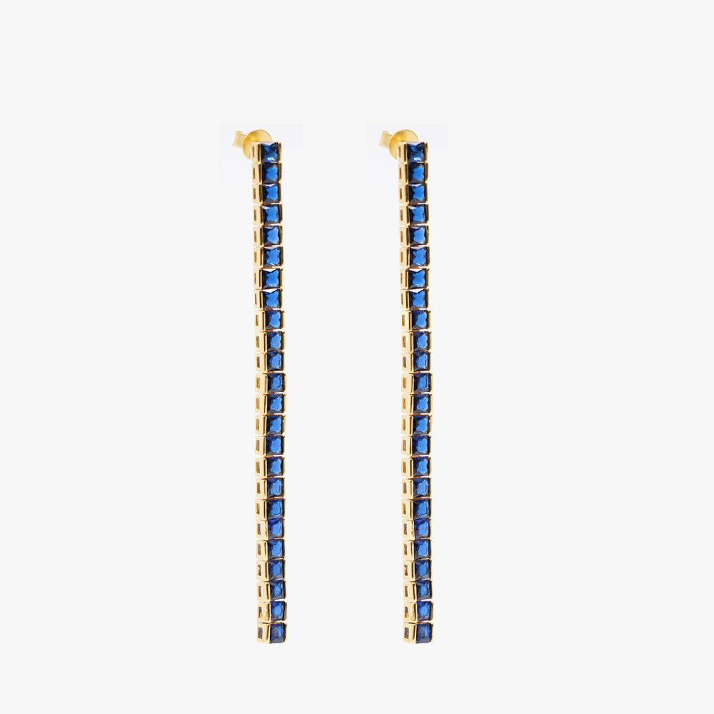 Square tennis earring blue gold
