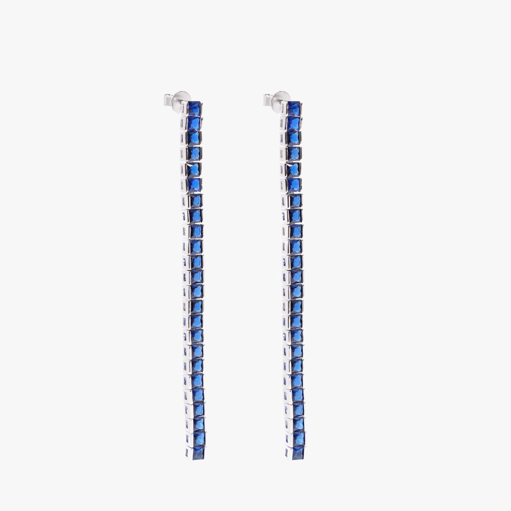 Square tennis earring blue silver